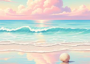 Pastel Beach with Seashell