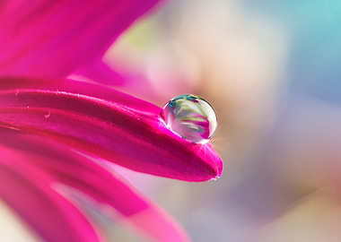 Water droplet on pink flower petal