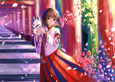 Anime Girl with Fox Mask