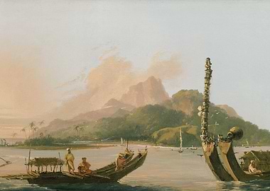 Tahitian Boats and Landscape Painting