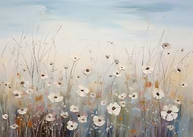 White Flowers Field Art