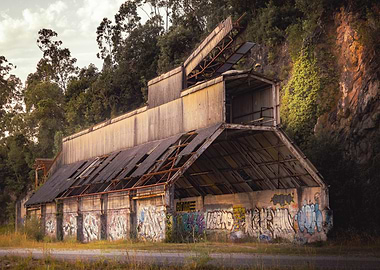 Abandoned Industrial Building with Graffiti