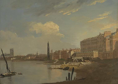 London cityscape painting with river view