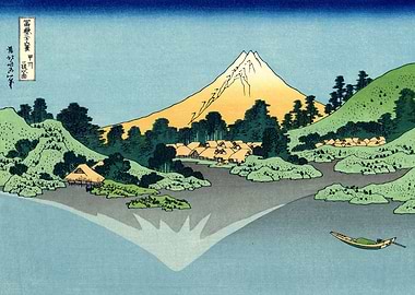 Katsushika Hokusai Japanese Landscape with Mount Fuji