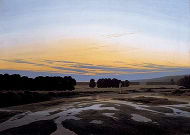 Landscape with Sunset and Water, david friedrich artwork