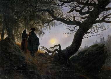 Two Men Contemplating the Moon, caspar david friedrich painting