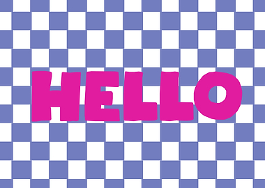 Hello Pink Text on Checkered Background