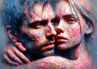 Endless love - Embracing Couple Abstract Painting