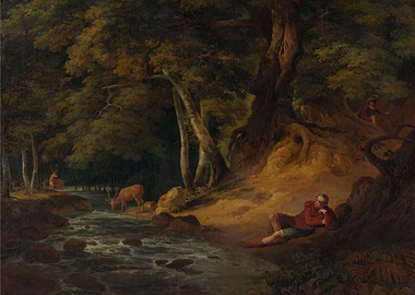 Forest Scene with Deer and Figures