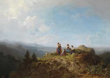 Women on a Mountain Overlook Painting