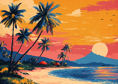 Tropical Beach Sunset Painting