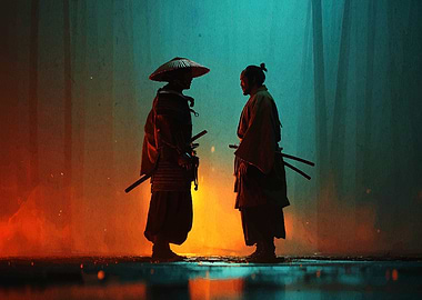Two Samurai Warriors Face Off