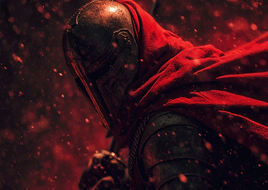 Medieval Knight in Red Cloak