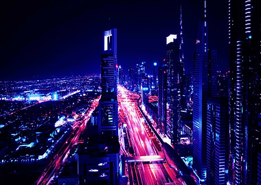 Night Cityscape with Light Trails