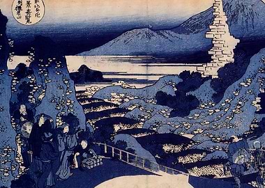 Katsushika Hokusai Japanese Landscape with Mount Fuji
