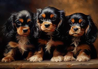 Three Cavalier King Charles Spaniel Puppies