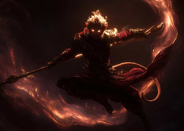 Monkey King with Staff and Fire