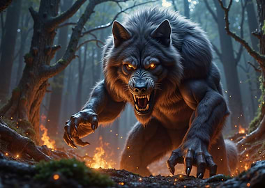 Fierce Werewolf in Dark Forest