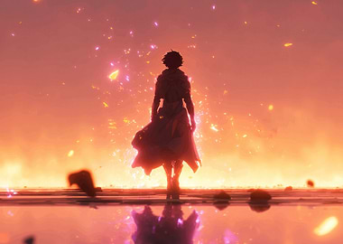 Silhouette on a fiery landscape