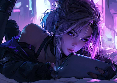 Cyberpunk Girl with Tablet