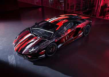 Red and Black Lamborghini Aventador