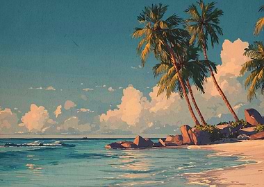 Tropical Beach with Palm Trees Painting