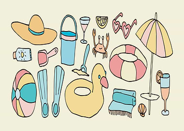 Summer Beach Vacation Doodle Illustration