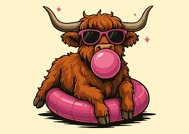 Cool Highland Cow with Bubblegum