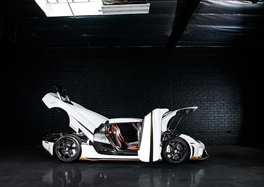White Koenigsegg with Doors Open