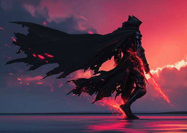 Dark Knight with Fiery Sword
