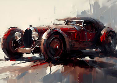 Vintage Red Bugatti Painting