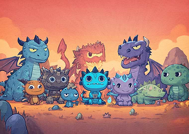 Cartoon Dragons Group