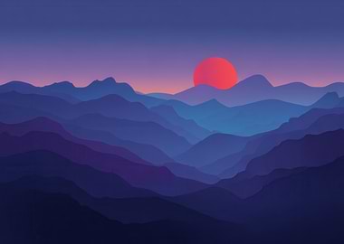 Blue Mountain Range Sunset Illustration