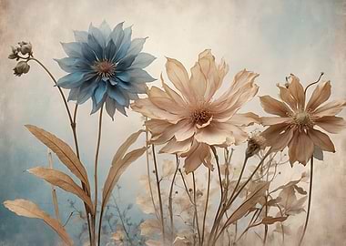 Floral Arrangement with Blue and Beige Flowers