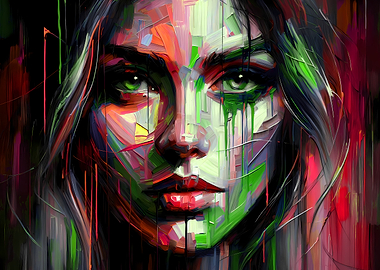 Abstract Portrait Painting of a Woman with Green Eyes
