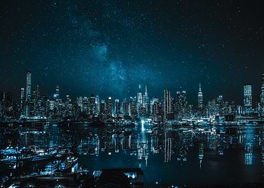 Night Cityscape with Starry Sky