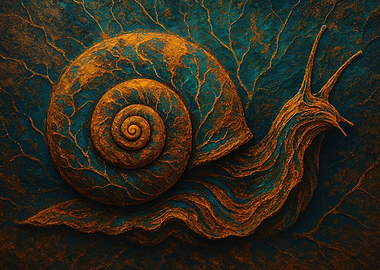Golden Snail on Teal Background