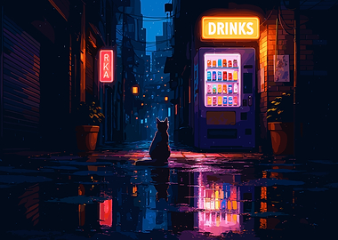 Cat in Rainy City Alley