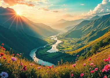 Mountain Valley at Sunrise