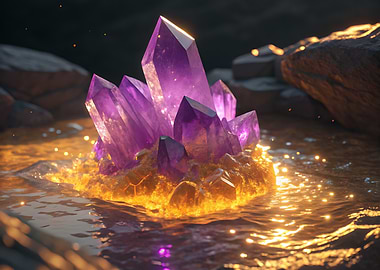 Glowing Purple Crystal Cluster in Water