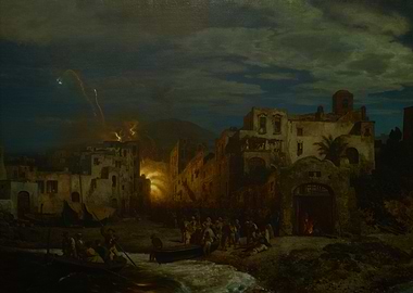 Eruption of Vesuvius at Night Painting
