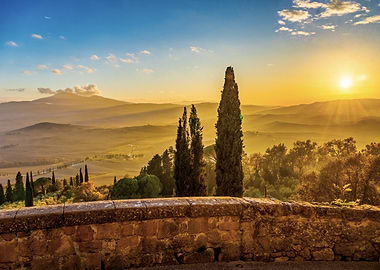 Tuscan Landscape at Sunset in Pienza
