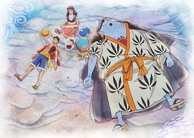 Iconic Watercolor Luffy and Jinbe After Fishman Island Final Battle