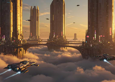 Futuristic Cityscape Above the Clouds
