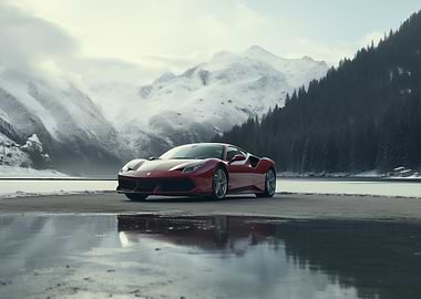 Ferrari in Snowy Mountains