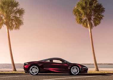 Burgundy McLaren with Palm Trees