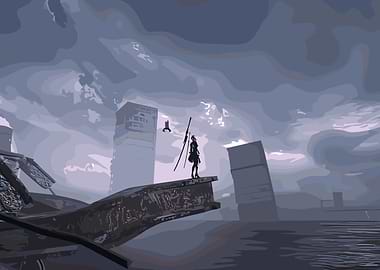 Nier Automata: 2B in Ruined City