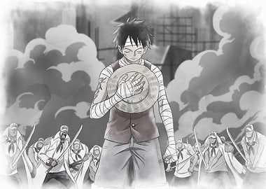 Iconic Watercolor Luffy Showing Respect At Marineford