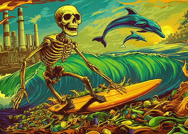 Skeleton Surfer Polluted Wave