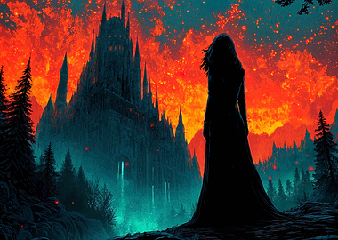 Dark Castle and Cloaked Figure